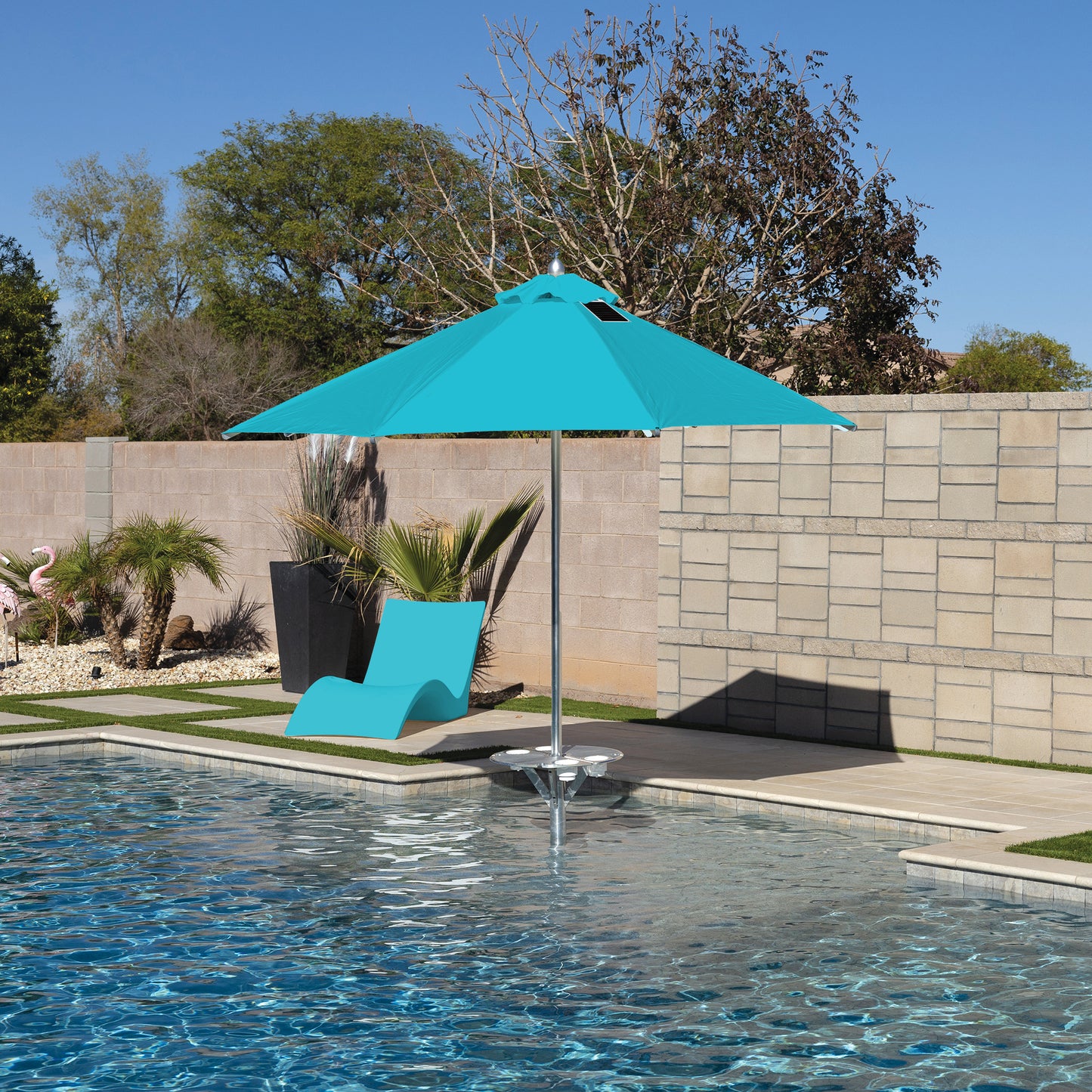 BAJAMATE high-quality in-pool red umbrella – durable UV-resistant luxury shade for Baja shelf, sun shelf, or poolside deck.