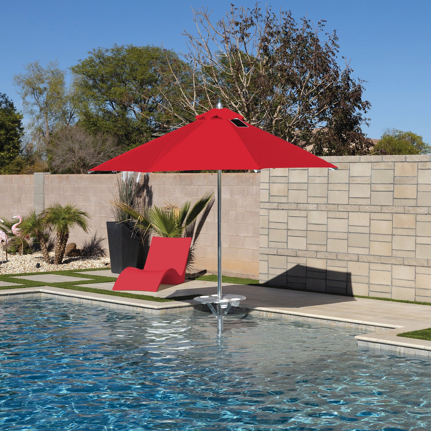 BAJAMATE high-quality in-pool red umbrella – durable UV-resistant luxury shade for Baja shelf, sun shelf, or poolside deck