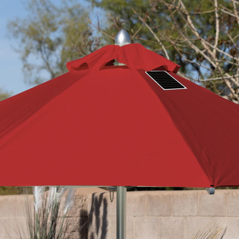 Bajamate LuxeAluminum Versa Shade Umbrella – 10′ or 12′ Solar-Powered Pool Umbrella with 20W Solar Panel & USB Port, 100% Aluminum Frame, 2″ Pole with Stainless Steel Hardware, 5 year UV-Resistant Canopy, Fits Baja Shelf & Deck Sleeves – Luxury Poolside Shade System in Red