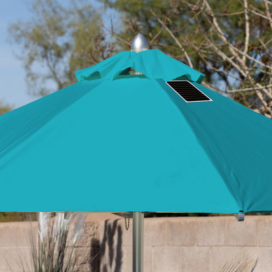 Bajamate LuxeAluminum VersaShade Umbrella – 10′ or 12′ Solar-Powered Phone Charger Pool Umbrella with 20W Solar Panel & USB Port, 100% Aluminum Frame, 2″ Pole with Stainless Steel Hardware, UV-Resistant Canopy, Fits Baja Shelf & Deck Sleeves – Luxury Poolside Shade System