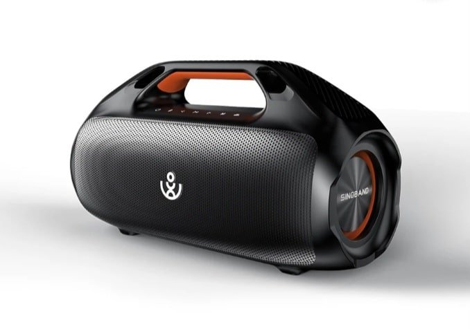 BajaMate PowerSound 160 poolside 160-watt waterproof Bluetooth speaker system with dual drivers, deep bass, sleek black housing, and integrated mounting on a BajaMate table — delivering powerful outdoor sound for pool parties and luxury backyard entertainment.