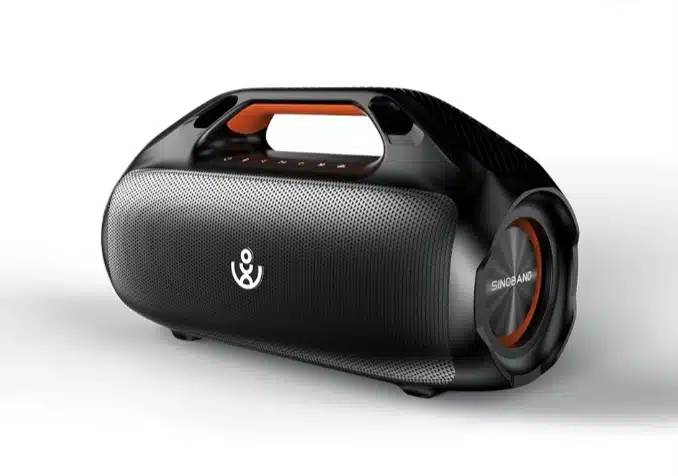 BajaMate PowerSound 160 poolside 160-watt waterproof Bluetooth speaker system with dual drivers, deep bass, sleek black housing, and integrated mounting on a BajaMate table — delivering powerful outdoor sound for pool parties and luxury backyard entertainment.