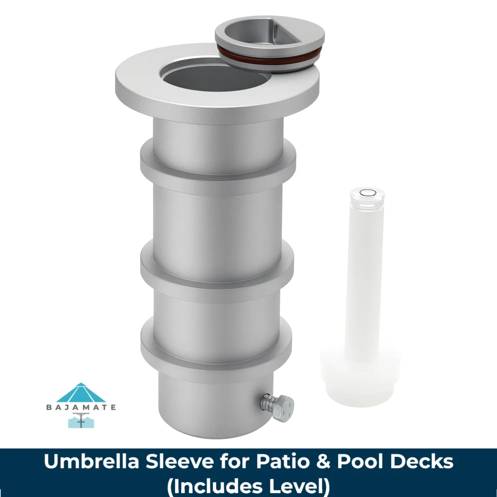 BajaMate Aluminum Deck Umbrella Sleeve for patio and pool decks with included leveling plug