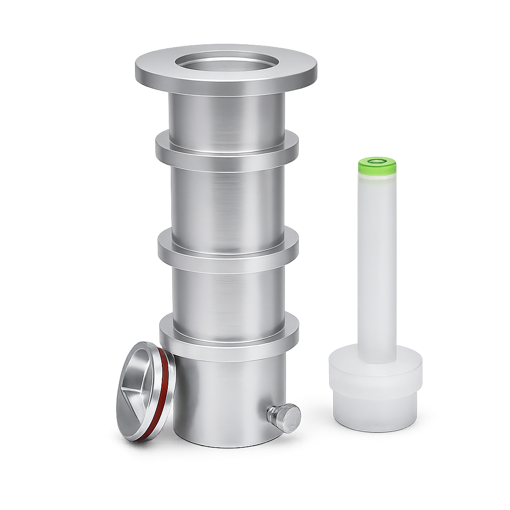 BajaMate Foundation aluminum deck and landscape umbrella sleeve with threadless cap, grounding screw, and leveling tool on a clean background.