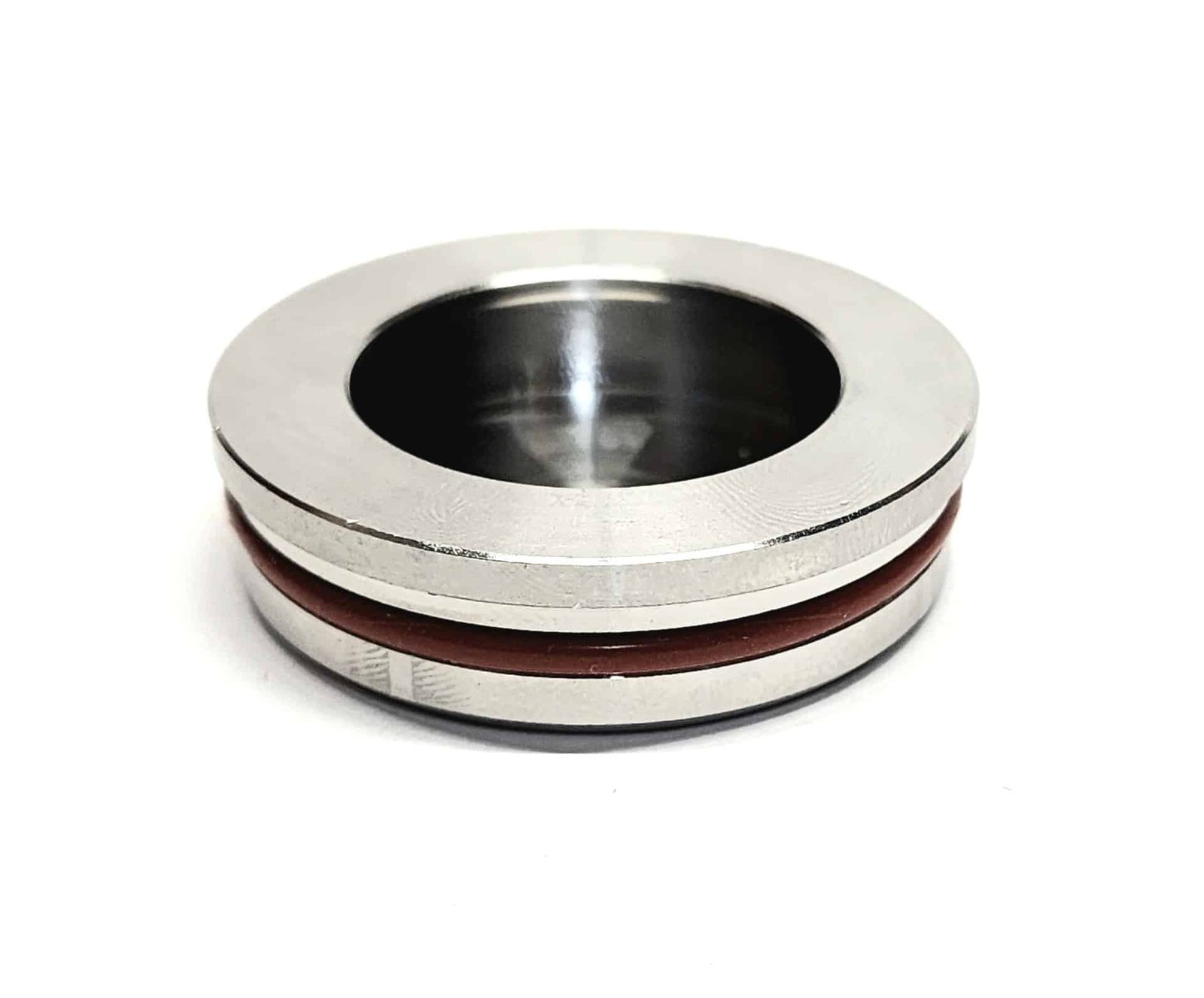 BajaMate 316 stainless steel pool cap on white background with waterproof seal and brushed marine finish, designed for in-pool sleeves.