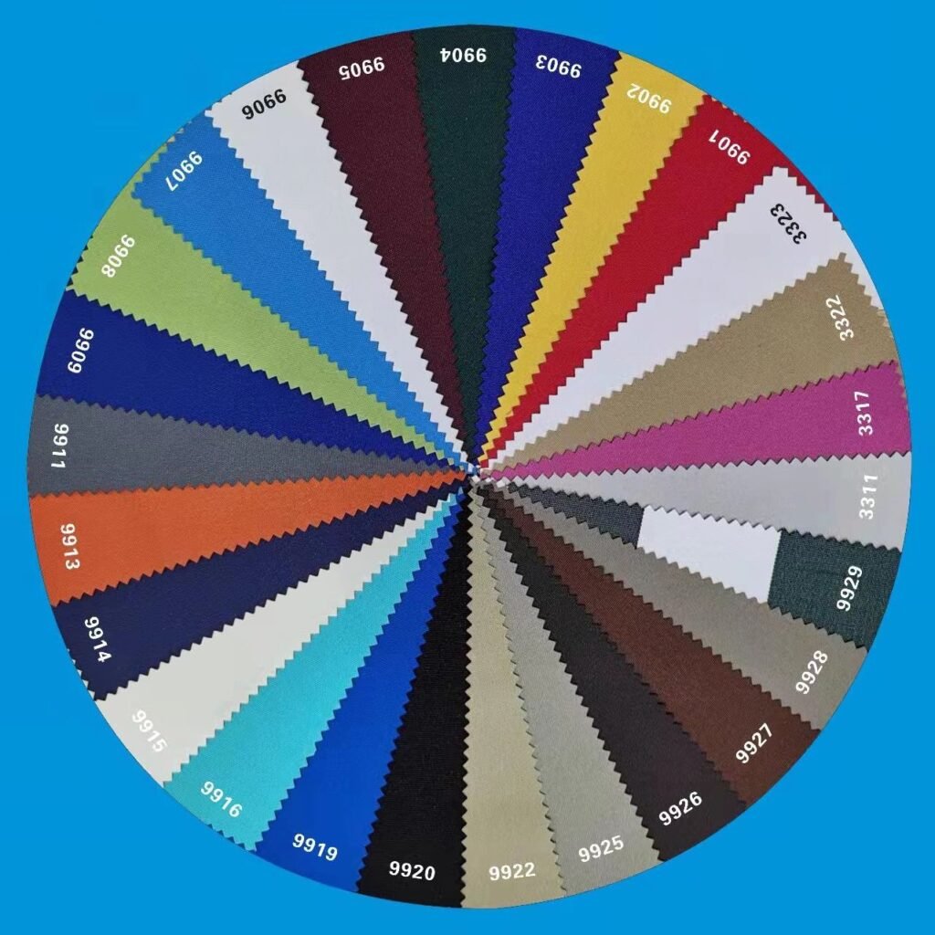 BajaMate custom umbrella color swatch chart showing pool and patio canopy fabric color options for in-pool umbrellas, sun shelf umbrellas, and outdoor pool umbrellas