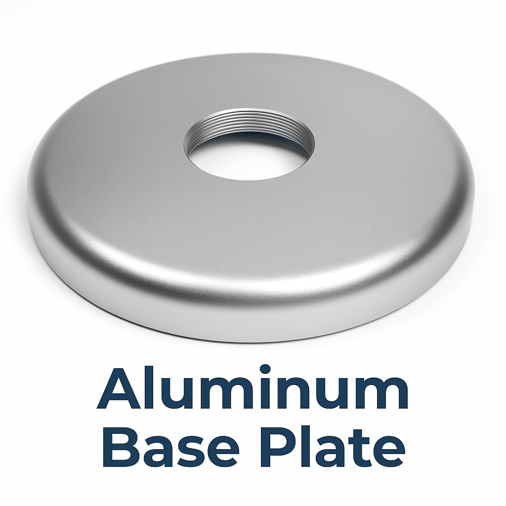 BajaMate aluminum adapter base plate with threaded center and smooth brushed finish