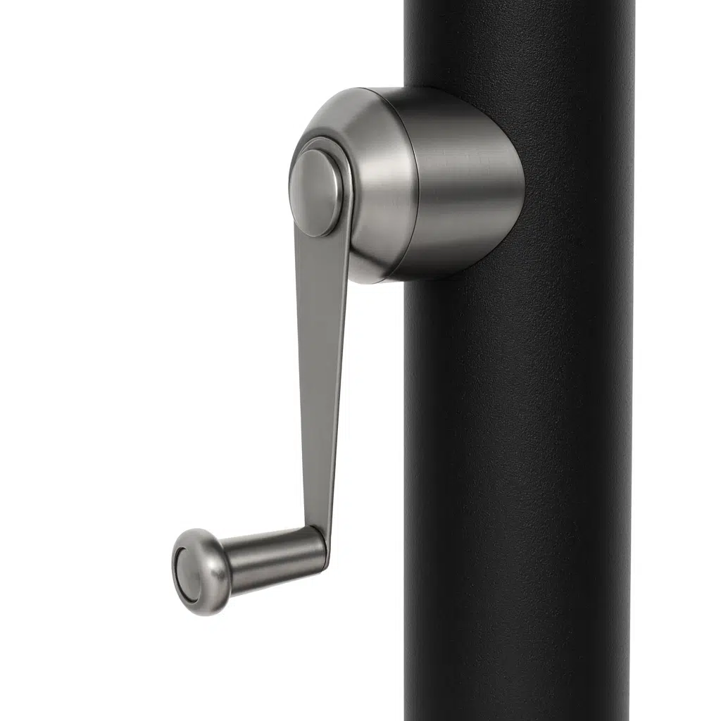 All-metal umbrella crank handle and aluminum lift mechanism with no plastic parts
