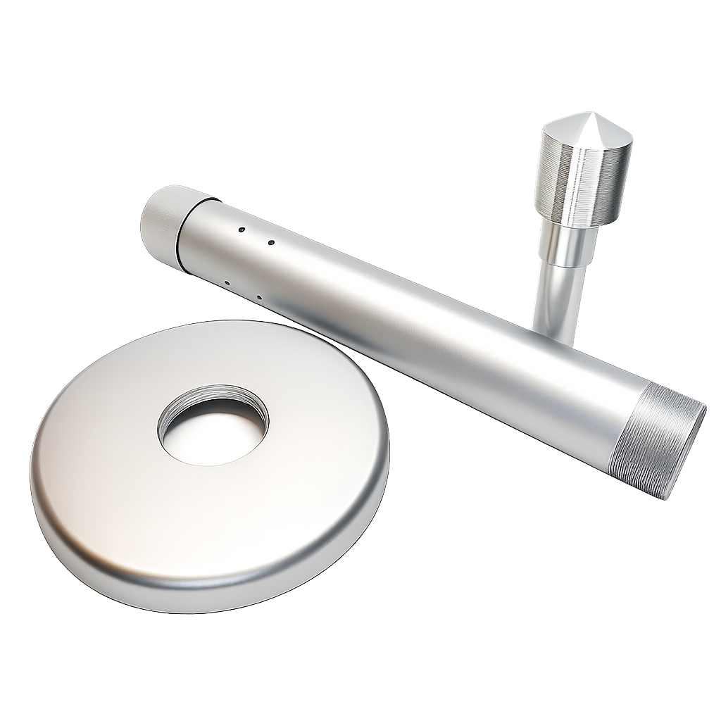 BajaMate aluminum Anchor adapter kit components including adapter tube, stabilizing plate, and cap on a transparent background.