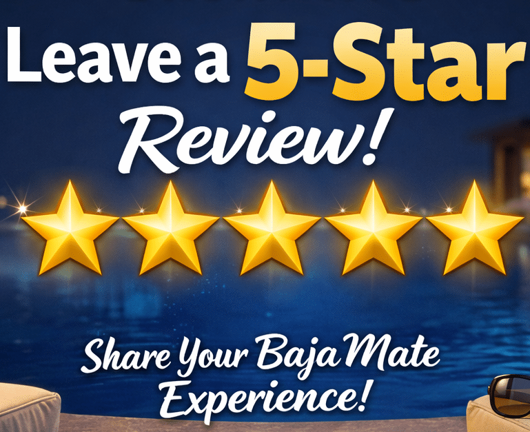 BajaMate 5 star review call to action with Google review button