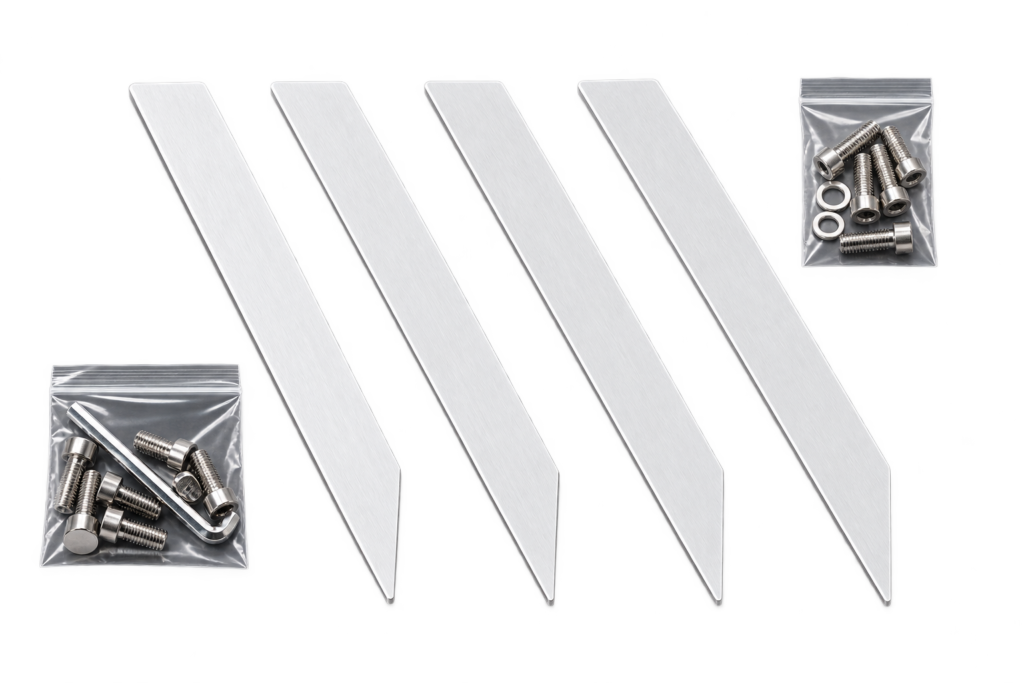 BajaMate Gather table legs with stainless steel mounting bolts, washers, and installation hardware.