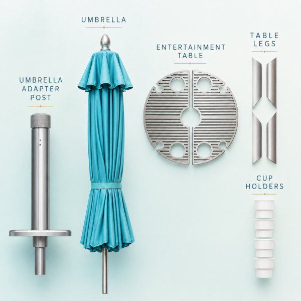Additional view of BajaMate Oasis 12′ In-Pool Umbrella & Table System — 316 Stainless